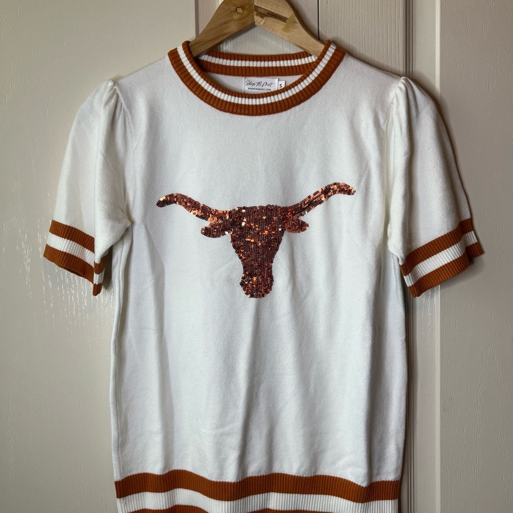 University Texas White and orange Women's Sweater with Sequin Design